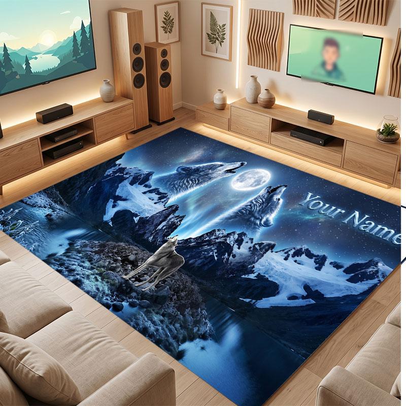 Space Cosmic Theme Crystal Velvet Floor Rug Personalized Custom Name Text Warm Carpet Home Decoration