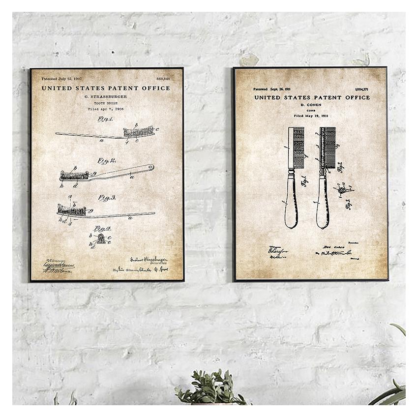 Paper Patent Poster Vintage Canvas Print Wall Art Picture Painting Modern Bathroom Decoration Industrial Style Toothpaste Toilet