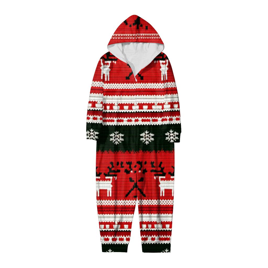 Christmas Print Family Matching Hooded Long Sleeved Zippered Jumpsuit Set