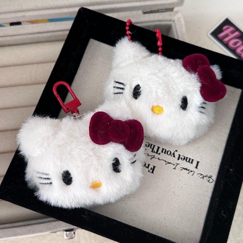Sanrio Hello Kitty Plush Keychain Kawaii Backpack Pendant Soft Stuffed Doll Anime Cartoon Accessories Key Ring For Girls Gifts