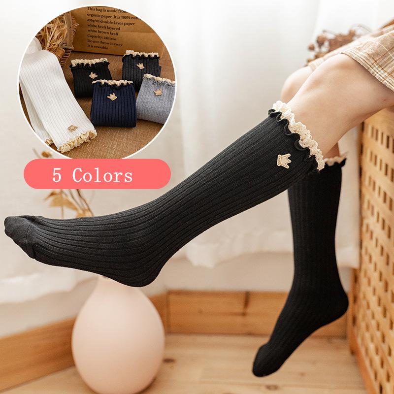 Girls Princess Lace Ruffle Knee High Socks Soft Cotton Long Tube Socks For Children Age 3-13 Years