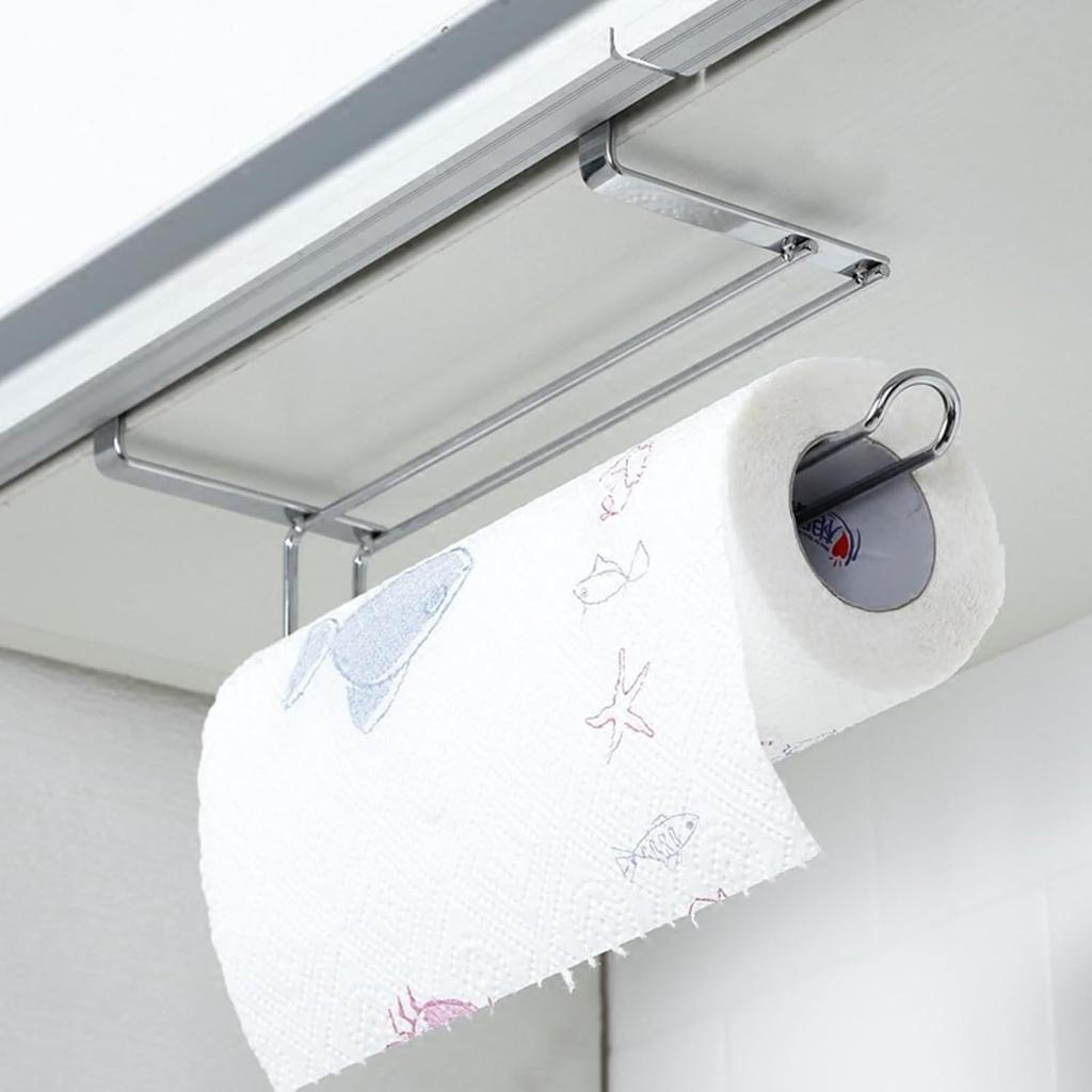 Sturdy and Durable Stainless Steel Kitchen Over Door Roll Paper Holder Paper Towel Rack Hanger