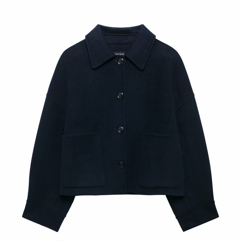 

Kaslead New Arrival Women s Clothing Fashion Style Stylish Simple and Versatile Casual Woolen Coat 7522241 Navy blue L