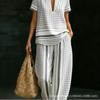 1116 Fashion Summer New Versatile Elegant V-Neck Short Sleeve T-Shirt Pullover and Casual Pants Set
