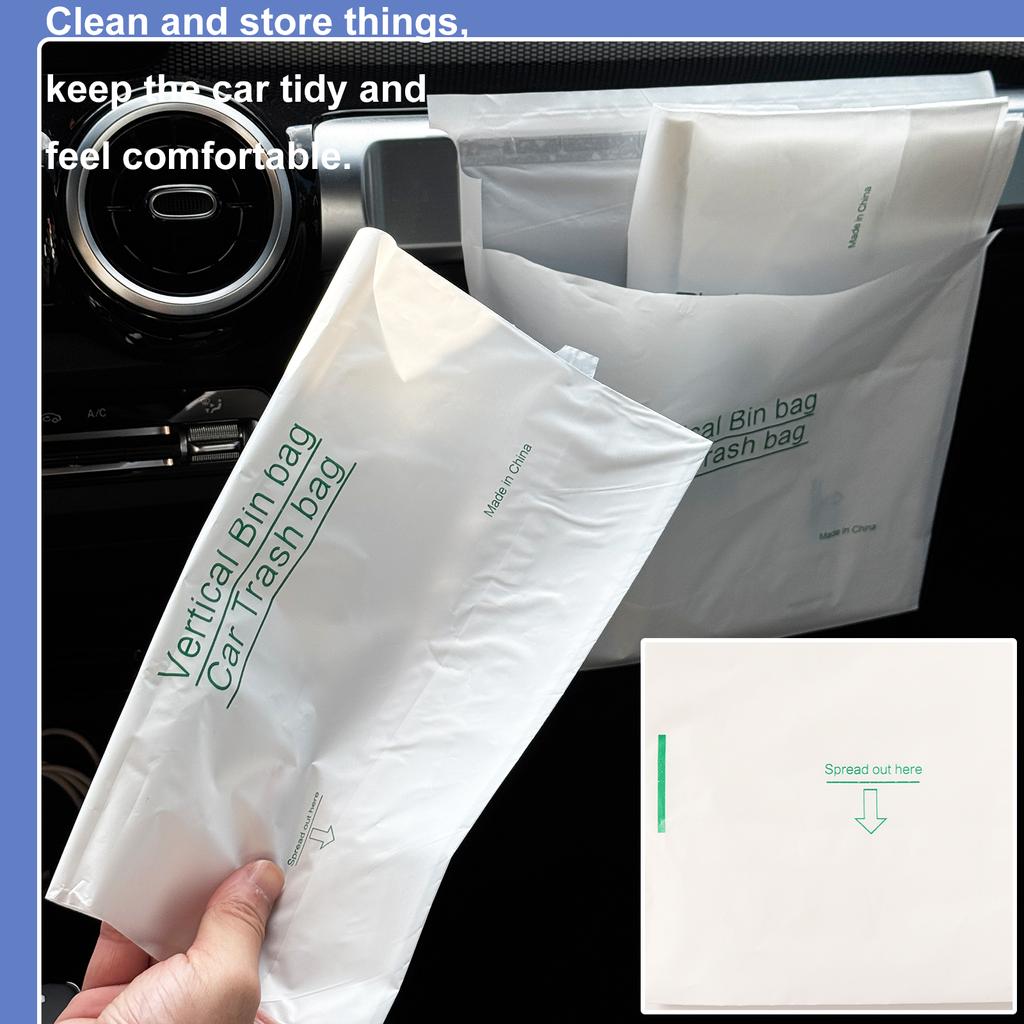 10PCS Easy Stick On Disposable Car Trash Bag Vomit Rubbish Garbage Bag Storage Self Adhesive PE PP Polyethylene White Universal