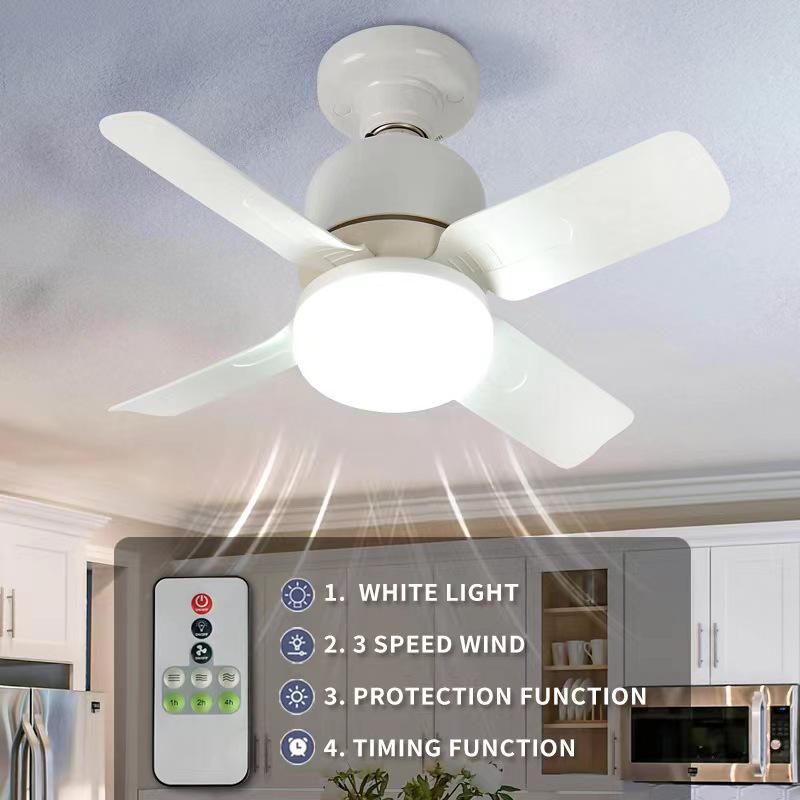 Mini E27 Screw Fan Light with Remote - Silent for Living, Dining, and Bedroom