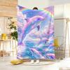 Fantasy Color Cute Dolphin Throw Lightweight 240g Flannel Blanket Soft Skin-friendly for Summer Cooling