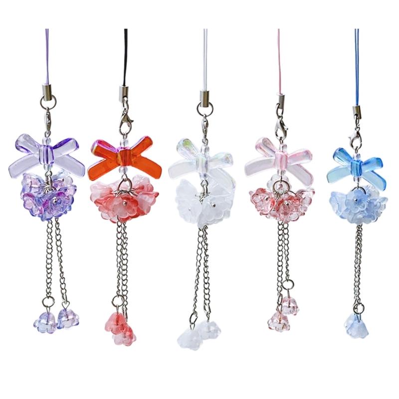 Hydrangea Flower Phone Charm Trendy Bag Pendant Bowknot Bag Charm Phone Lanyard Glaze Material for Trendy Individuals