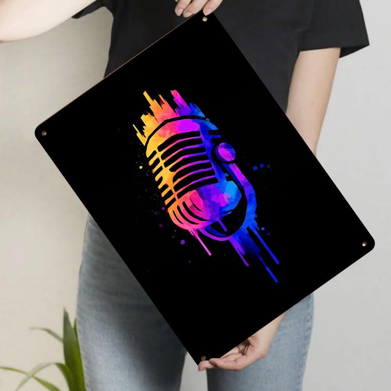 

Retro Microphone Watercolor Art Metal Tin Sign Home Decor Bar Wall Hanging Creative Music Theme Wall Art 20x30cm（7.8x11.8inch）