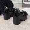 Fashion 9CM Waterproof High Heels Punk Sweet Cool Original Gothic Asian Culture Ladies Chunky Heels Bow Black Leather Paltform Shoes