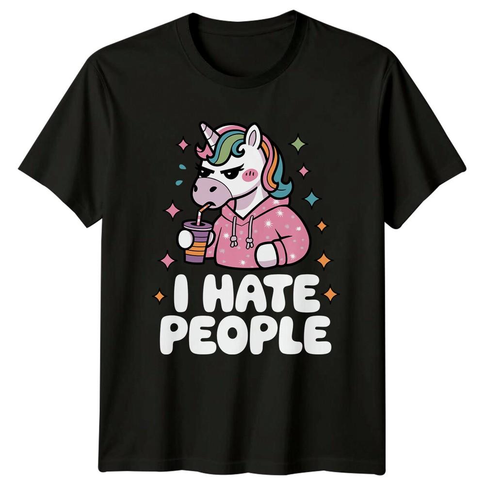 I Hate People Unicorn Sarcastic TShirt Funny Graphic Tee Gift Unisex T-Shirt XXXXL