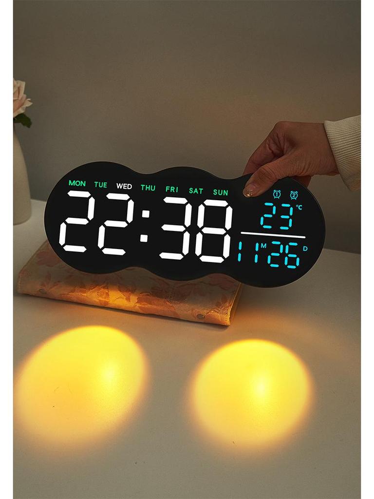 LED Digital Wohnzimmer Wanduhr mit Multifunktionalem Alarm, Temperaturanzeige und Fernbedienung