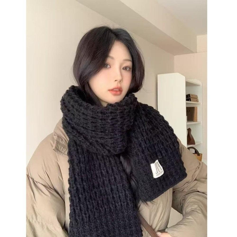 Polyester Thick Knitted Scarf Solid Color Fall Winter Warm Scarf Warm Neck Wrap For Women