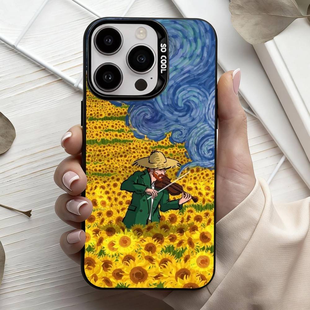 V-Van G-Gogh S-Sternenblumen Handyhülle Für iPhone17,16,15,14,13,12,11 Plus,Pro Max Schwarz Süßigkeiten Silber Beschichtete Hülle
