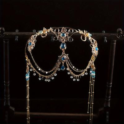 1PC Glamorous Headwear Elegant Rhinestone Long Chain Tassel Princess Bridal Wedding Tiara Jewelry Accessories