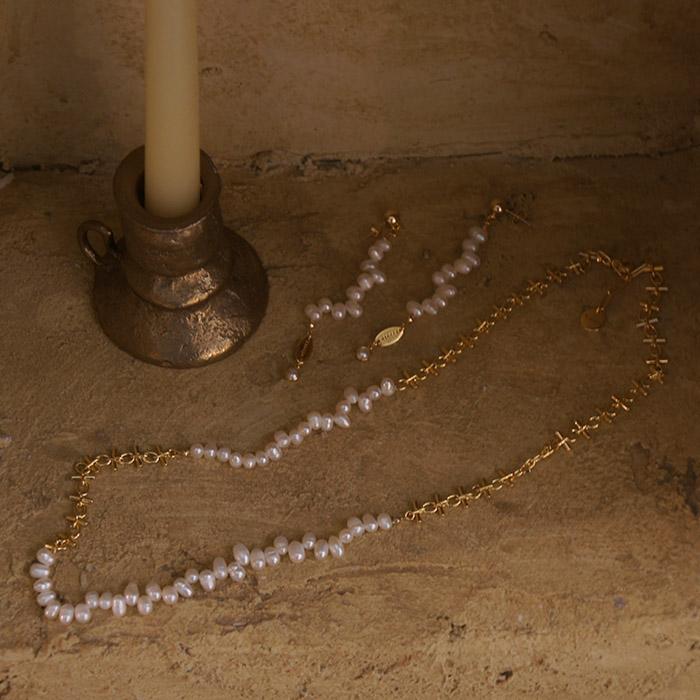 Treaju Zigzag Freshwater Pearl Long Chain Necklace