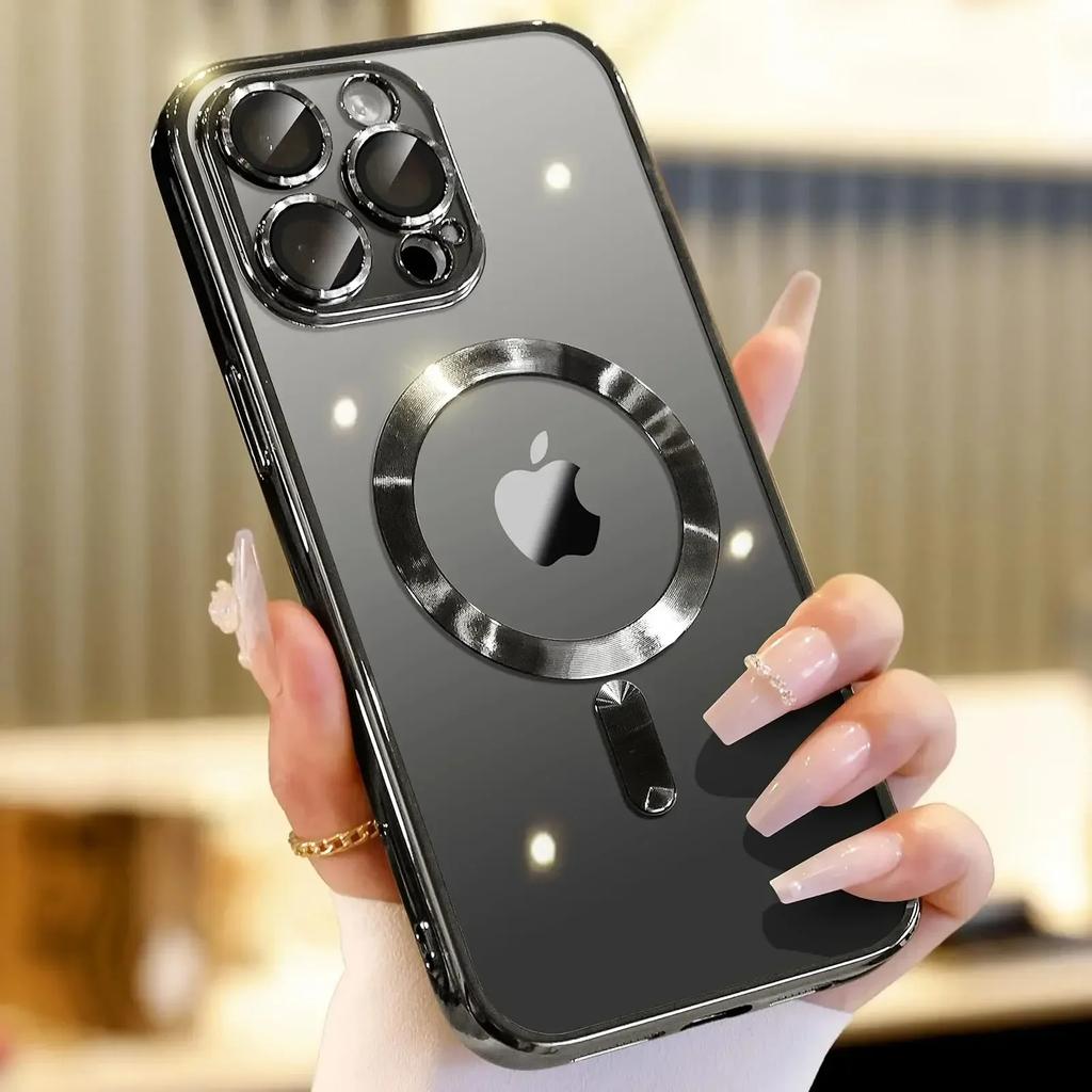 Luxury Wireless Charging Transparent Magsafe Case For iPhone 16 15 14 13 12 11 Pro Max X XR XS 7 8 Plus SE 2024 Mini Soft Case