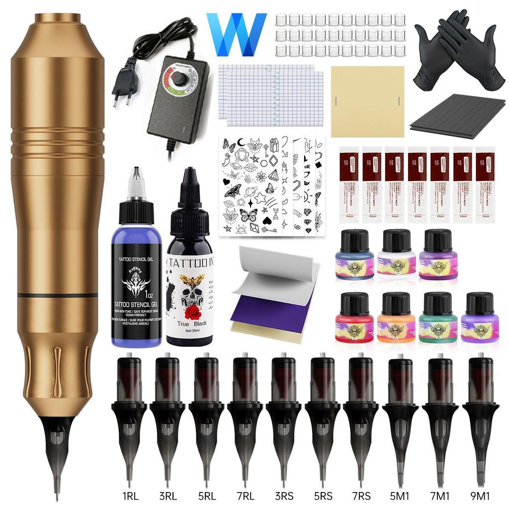 Best-Selling Beginner Tattoo Kit: Motorized Pen with Liner & Shader Equipment, Includes 20 Pigment Colors