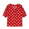 Fashion Women Casual Short Sleeve Polka Dot  Casual Tops Button Shirts