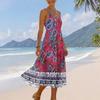 Women’s Sleeveless Floral Print Midi Dress with Adjustable Spaghetti Straps and Bohemian Patterned Hem for Summer Wear