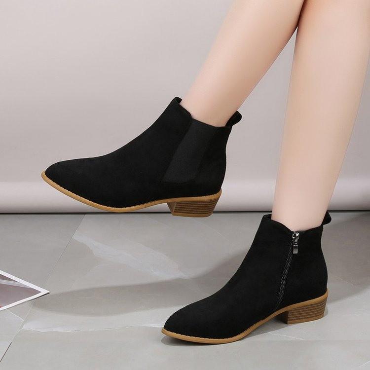 Plus Size Suede Martin Boots - Spring/Autumn 2025, British Style, Pointed Toe, Square Mid Heel