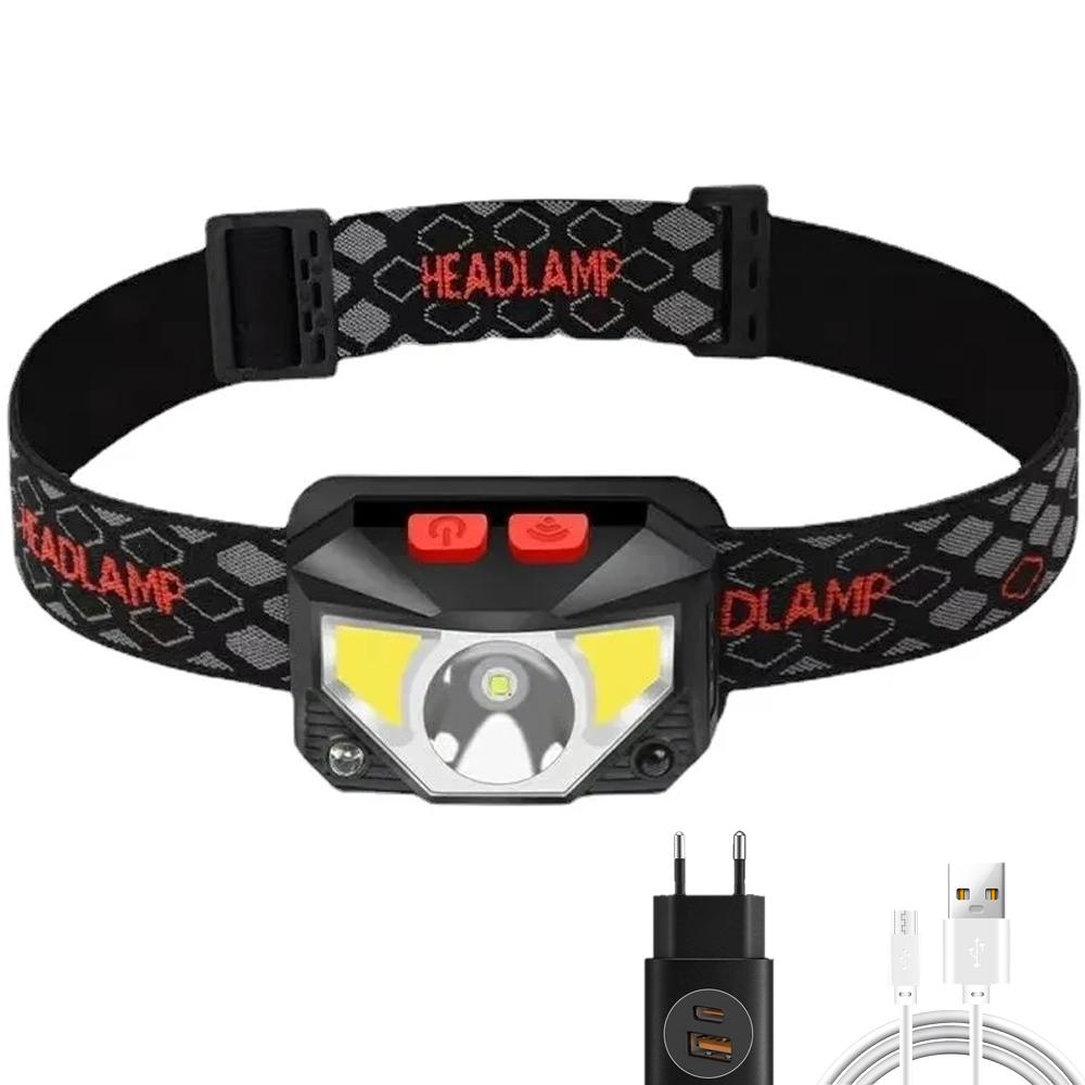 8 Modes Handfress Motion Sensor Powerful LED Headlight Headlamp Head Lamp COB Flashlight Torch Head Light For Camping, Fishing