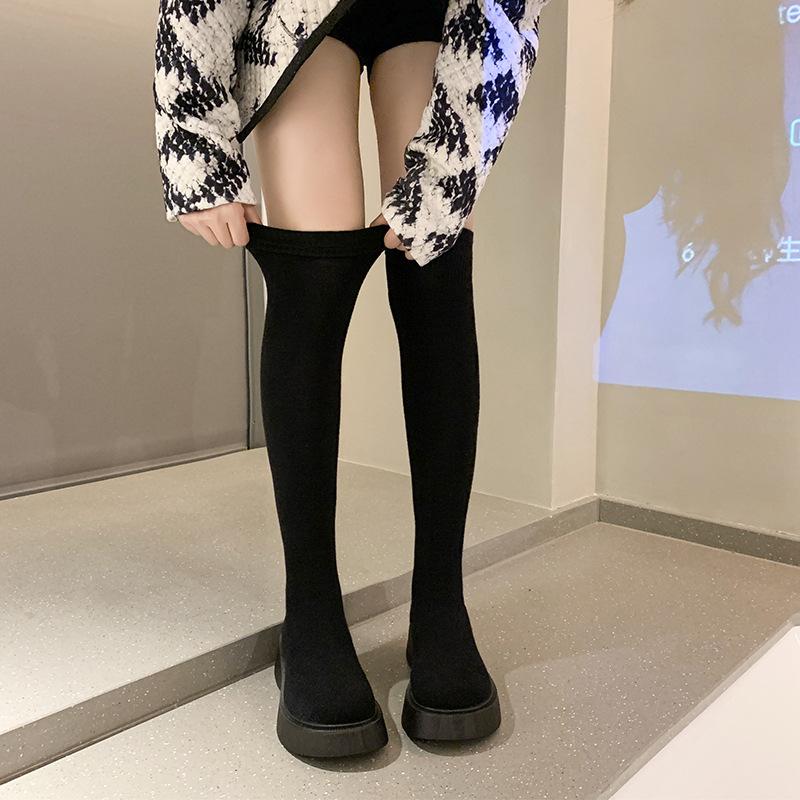 Vintage Knitted Over Knee Elastic Boots Women's Autumn Socks Boots Women's Martin Boots