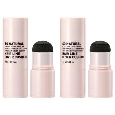 Hair Line Cover Cushion 2.5g X 2ea (Natural Black) - Waterproof Hair Root Touch Up & Scalp Shading for Fuller Looking Hairline