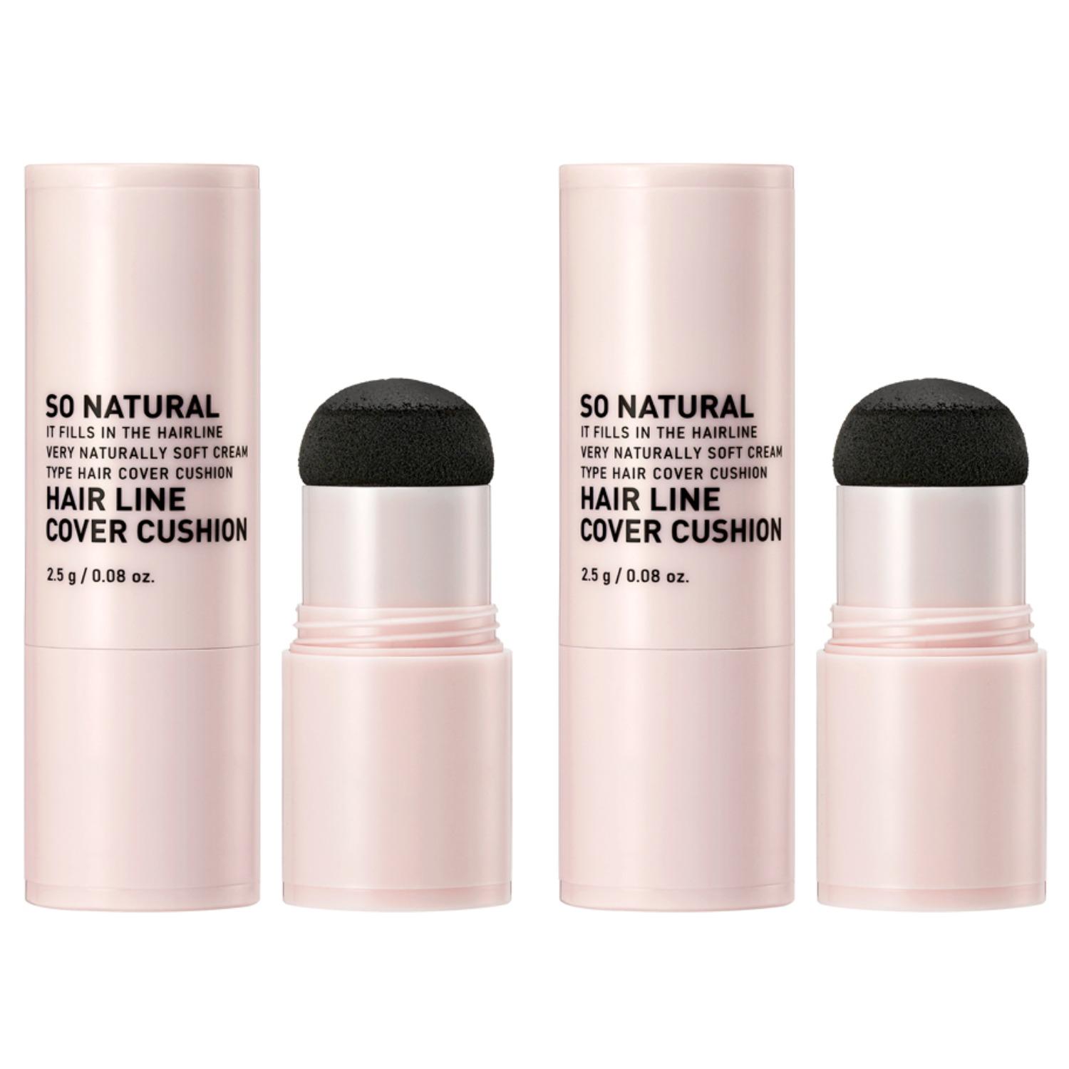 

So Natural Hair Line Cover Cushion 2.5g x 2ea (Natural Black) - Waterproof Hair Root Touch Up & Scalp Shading for Fuller Looking Hairline