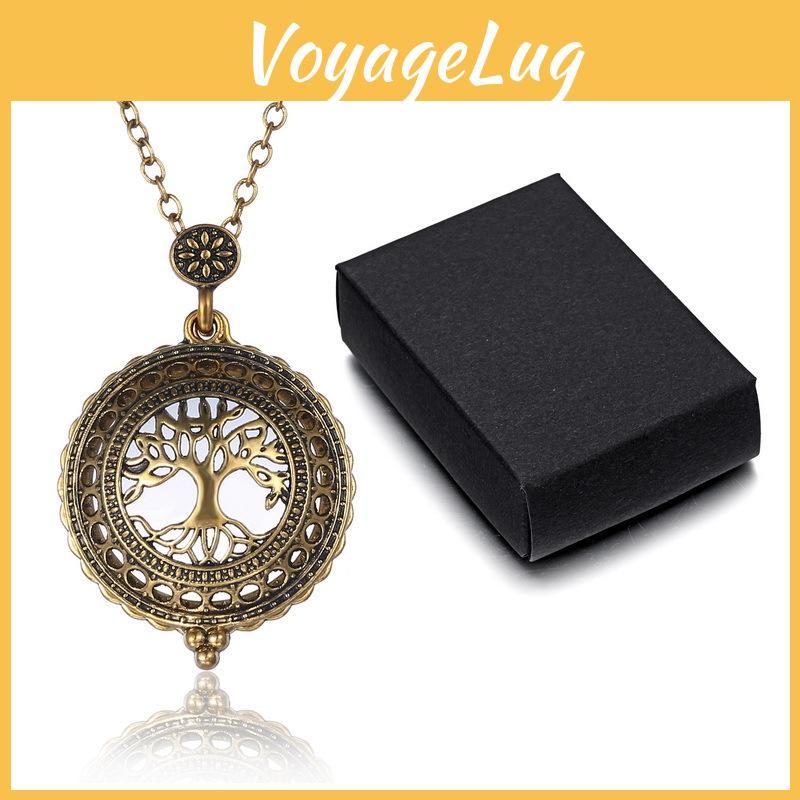 Moda Aksesuarları İçin Alaşım Kolye Ucu ve Ağaç Tasarımlı Retro Delikli Büyüteç Zinciri