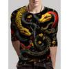 Round Neck 3D Snake Printed Top Casual Long Sleeved Men's T-shirts - Soft Medium Stretch Polyester Fabric Spring and Autumn Relaxed Fit Clothing