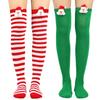 Women Cute Plush Santa Claus Striped Over Knee Long Socks Thigh High Stockings for Christmas Cosplay Costume Hosiery