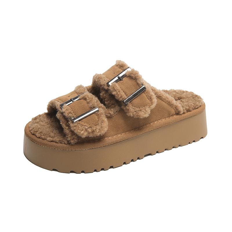 Fashion 2025 Autumn New Plush Women's Slippers, Thick-soled Fashionable Indoor Warm Open-toe Fur Shoes, Comfortable Women's Slippers