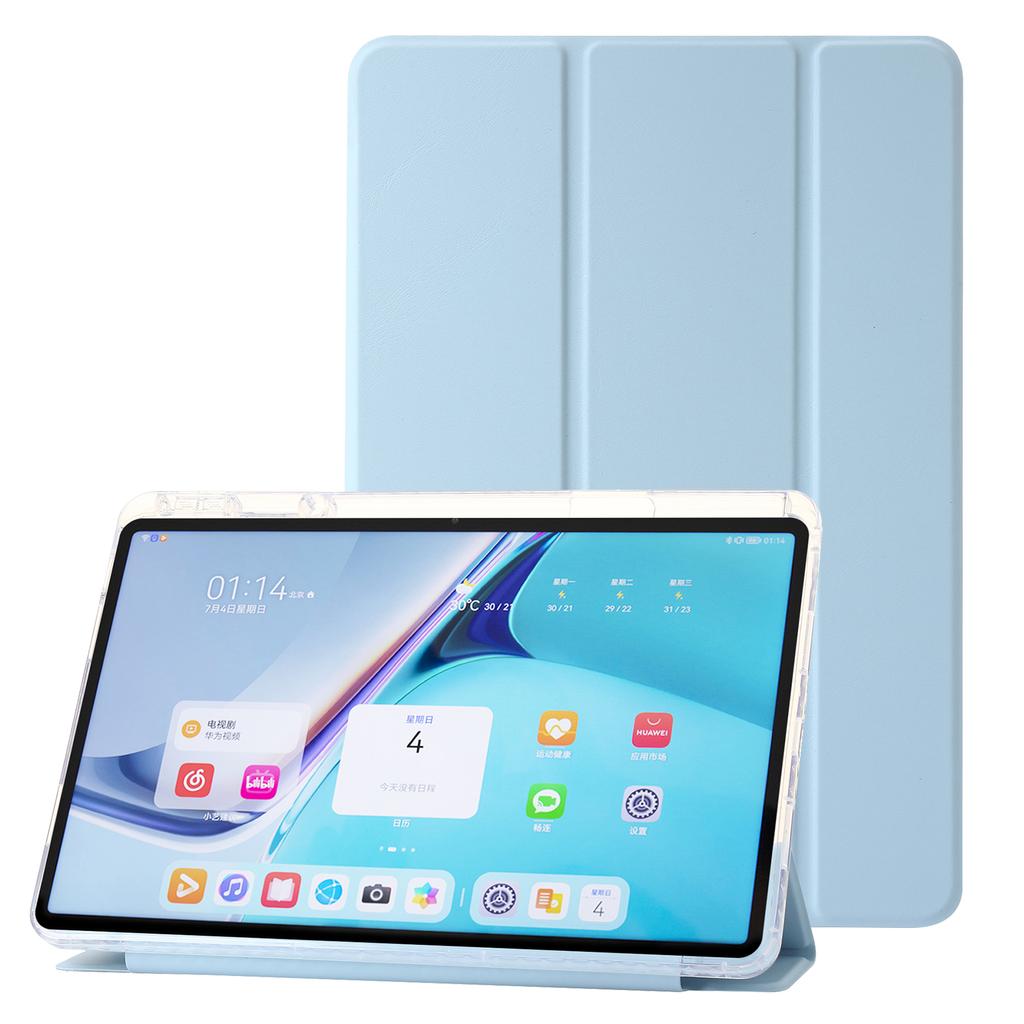For Huawei MatePad SE 11 Case Tri-fold Stand Leather+TPU+Acrylic Clear Back Tablet Cover