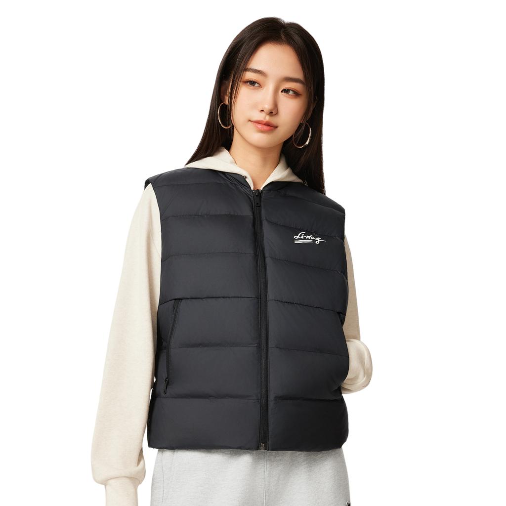 Li Ning Sport Lifestyle Series Stand Collar Letter Brand Logo Down Vest Women Vest AMRV040-3