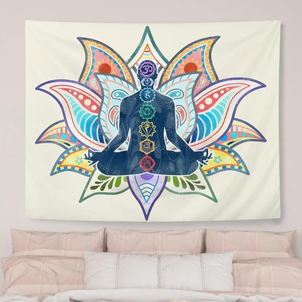 VIKAMA Yoga Chakra Lotus Tapestry  ZenStyle Decorative Backdrop For Bedroom Headboards  Room Decoration