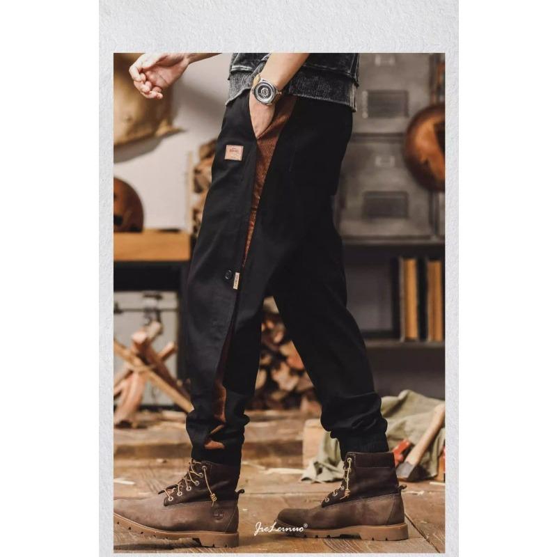 American Retro Workwear Men Thickened Velvet Autumn Winter Loose Leggings Versatile Outdoor Casual Trousers