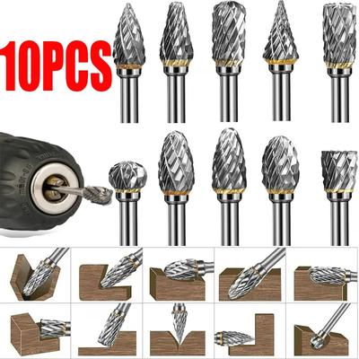 10 Adet Şaft Kesici Tungsten Karbür Freze Kesici Ucu Döner Alet Çapak Çift Tek Kesim Metal Ahşap Plastik Taş Taşlama için
