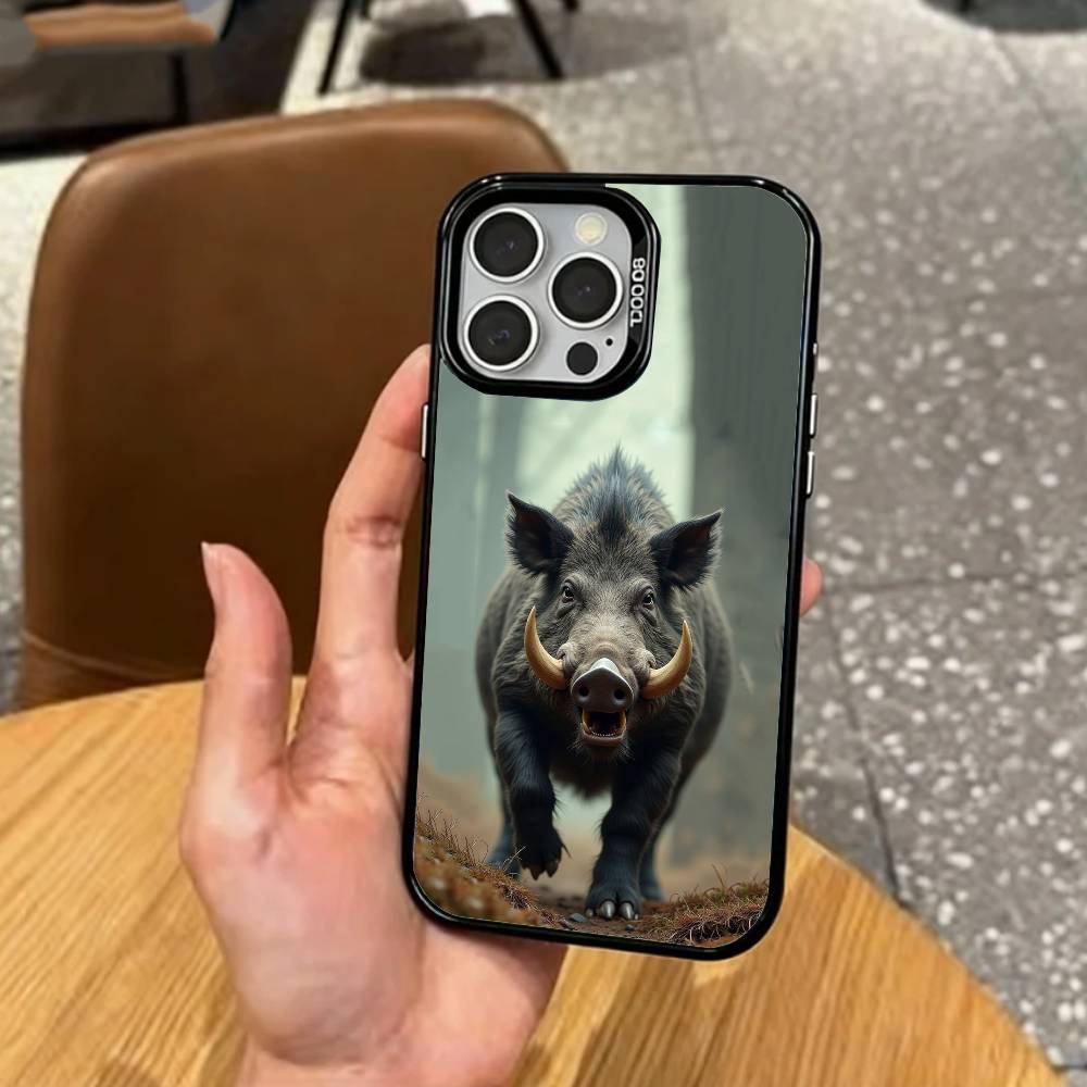 COOL Wild B-Boar Animal   Phone Case For iPhone17,16,15,14,13,12,11 Plus,Pro Max Colored Silver Plated Inside Cover
