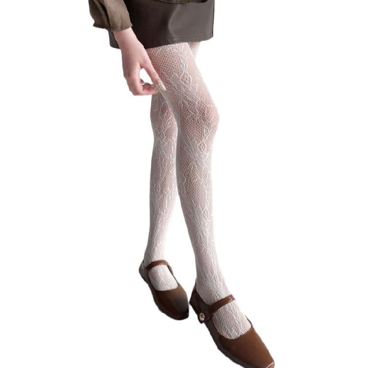 Women JK Hollowed Flower Jacquard Pantyhose Sexy Fishnet Lace Tights Leggings