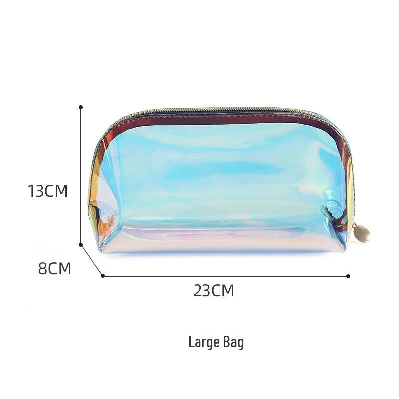 Iridescent Half-Circle Laser Makeup Bag - Transparent TPU Storage for Travel Cosmetics & Toiletries