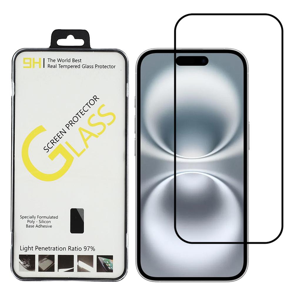 For iPhone 16 Pro Screen Protector Silk Printing Full Glue Crystal Clear Tempered Glass Film