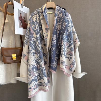 Luksusowy Szalik z Kwiatowym Wzorem Dla Kobiet Cieplejszy Zimowy Mieszanka Kaszmiru Szale Pashmina Szale Damskie Grube Kocowe Okrycia Foulard