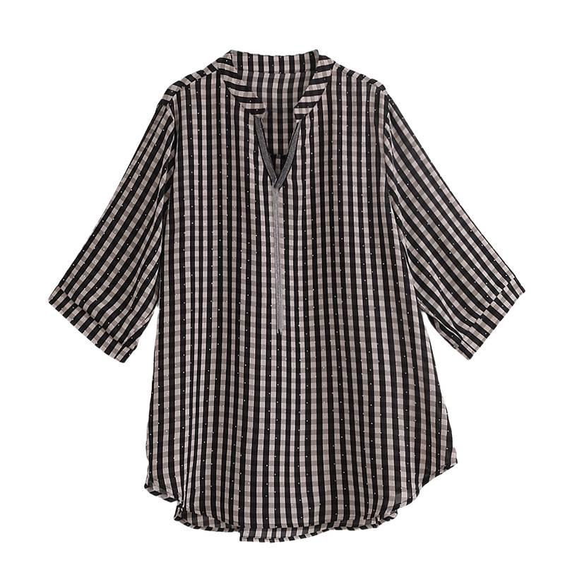 Letnia Damska Koszula w Paski Plus Size - Stylowa dla Krągłych Dziewczyn - z Błyszczącymi Cyrkoniami
