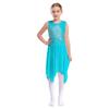 Kids Girls Lyrical Modern Contemporary Dance Dress Ballet Leotard Dress Cut Out Front Backless Mesh Tulle Skirt