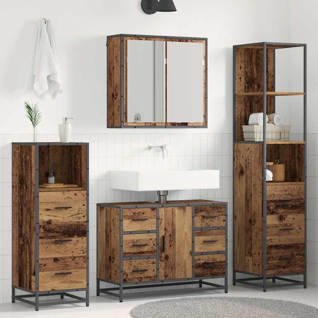 Bathroom Furniture Set with Drawers 3 Pcs Reclaimed Wood Effect Particleboard