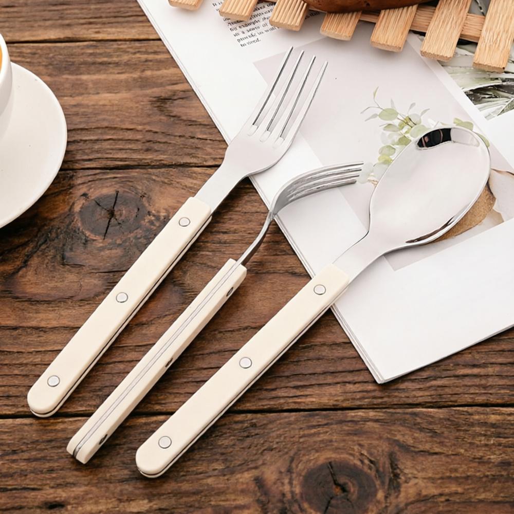6Pcs Acrylic Clip Stainless Steel Handle Fork Set Mirror Dinner Fork Tableware Western Dessert Cake Fruit Fork Kitchen Cutlery
