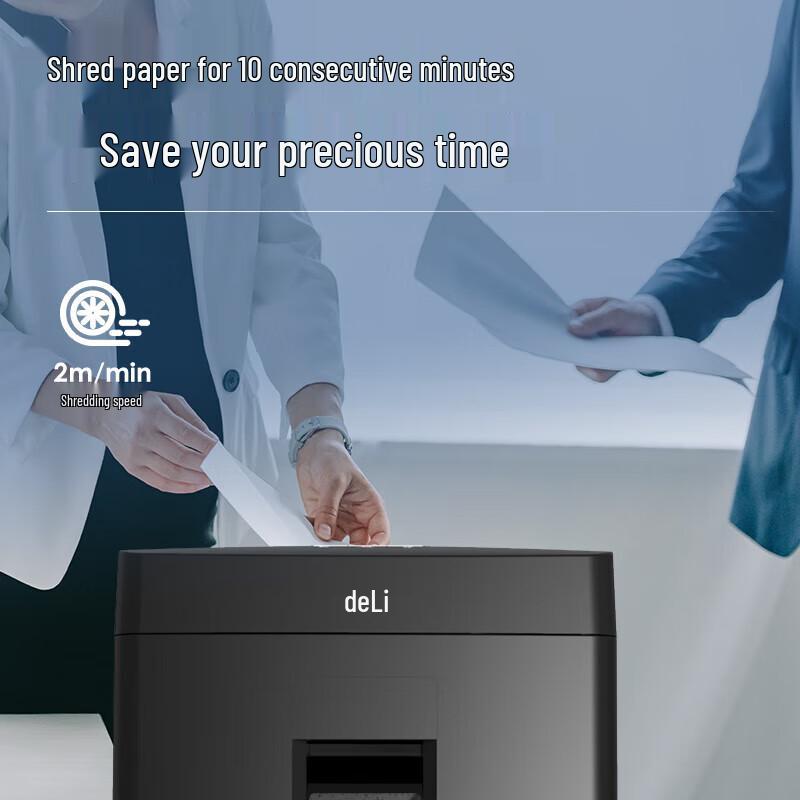 Deli DL14431 Commercial 8-Sheet Level P-4 Cross-Cut Paper Shredder