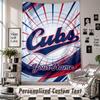 Wall Hanging Tapestry With Custom Name & Text, Chicago Cubs Decorative Tapestry For Bedroom