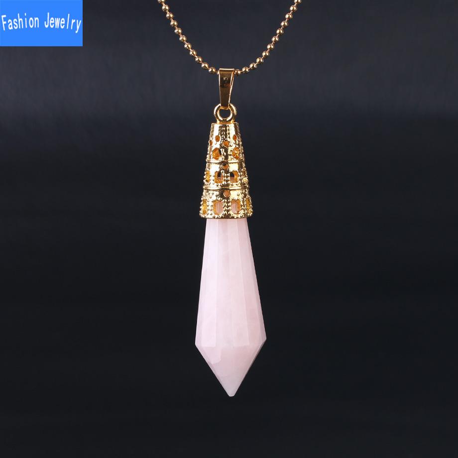 

Женское ожерелье из натурального хрусталя с шестигранной подвеской, ожерелье из титановой стали, европейская и американская мода Rosequartz